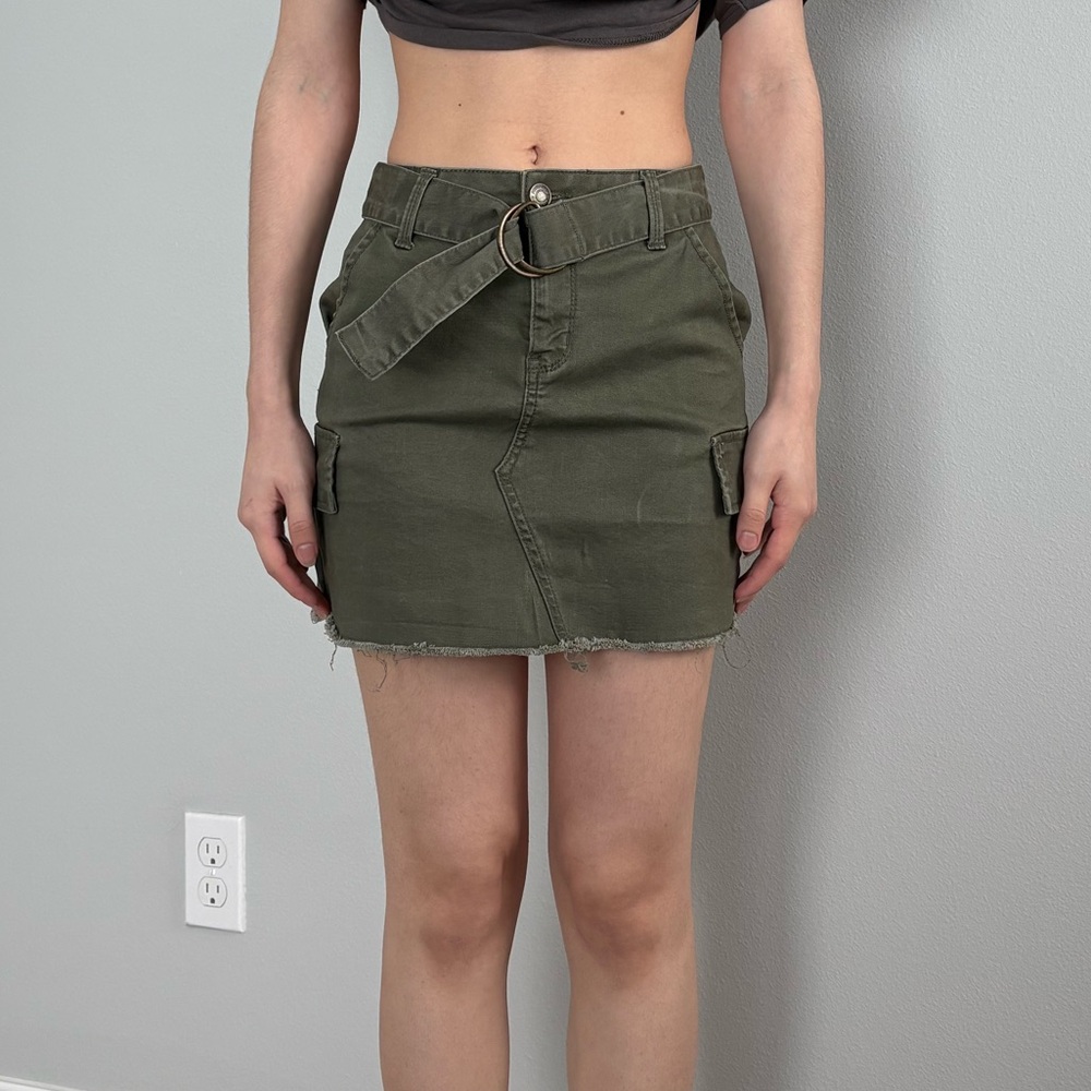 green cargo like skirt with belt